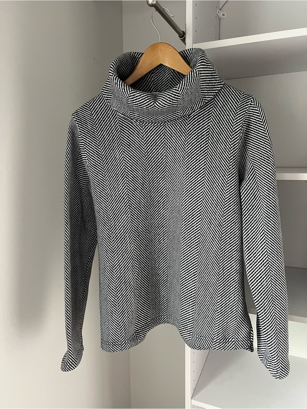 J. Crew Black & White Herringbone Cowl Turtleneck Sweater